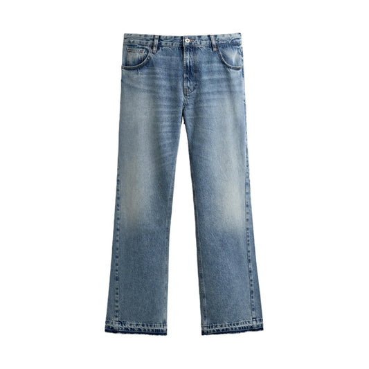 Men's wide-leg washed denim pants with a mid-rise design