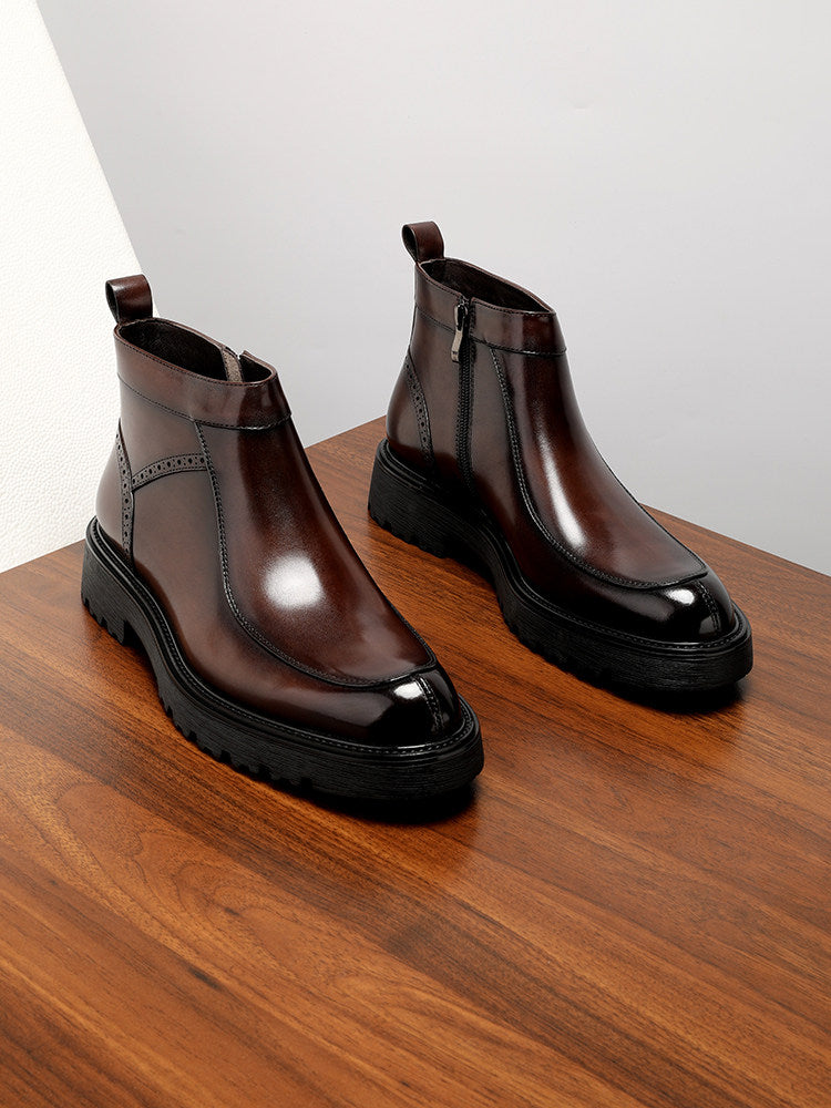 Zippered high-top leather shoes