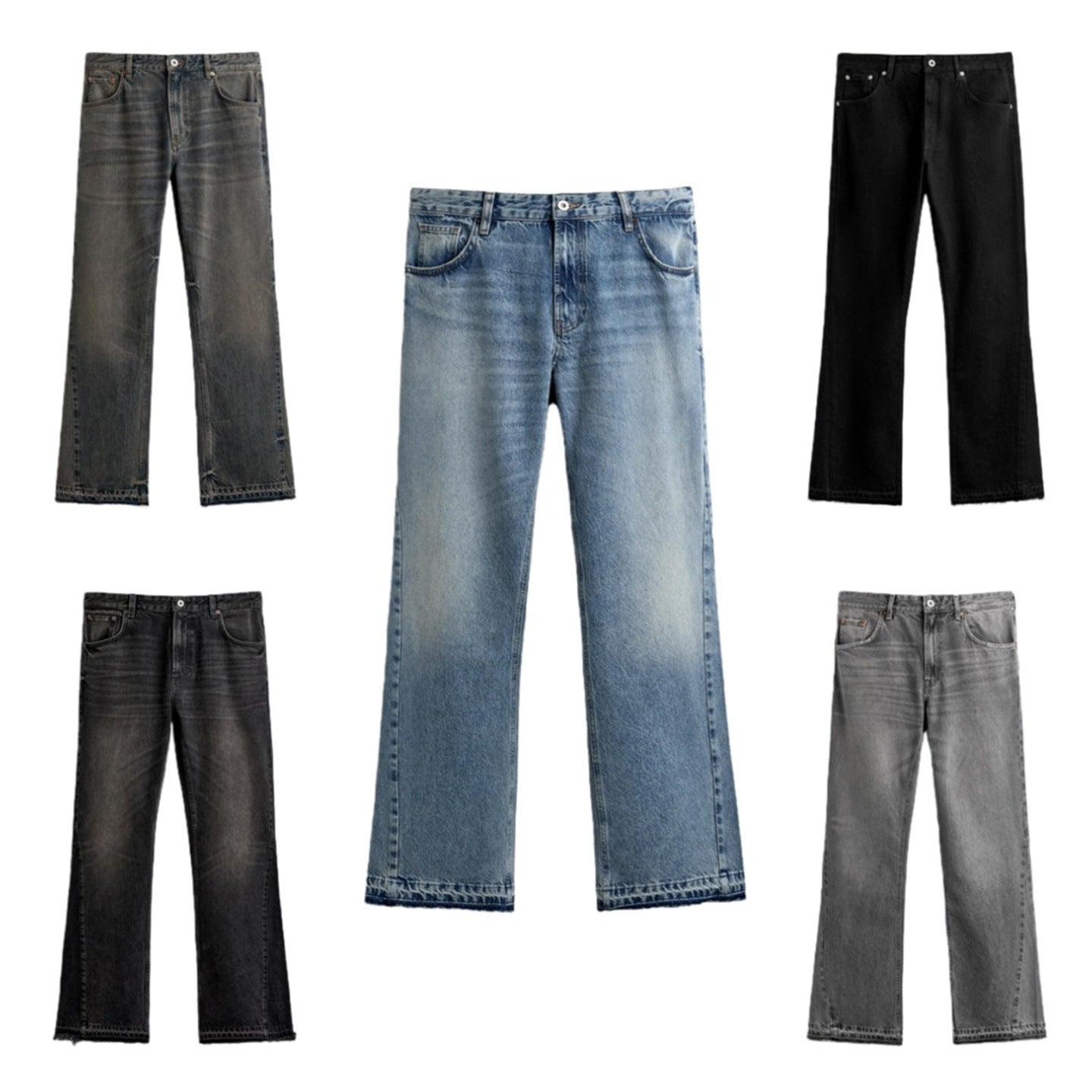 Men's wide-leg washed denim pants with a mid-rise design