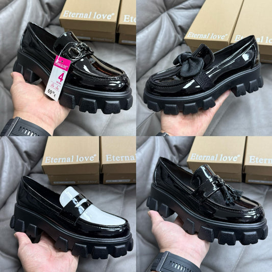 Platform leather shoes with hidden heel lift