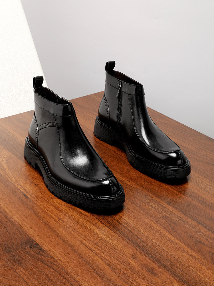 Zippered high-top leather shoes