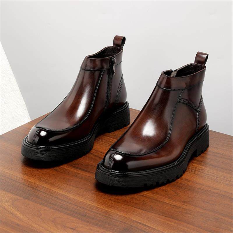 Zippered high-top leather shoes