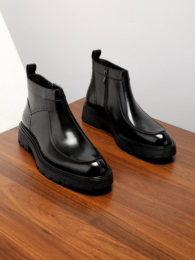 Zippered high-top leather shoes