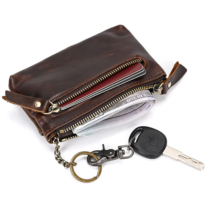 Vintage Leather Coin Purse with Key Ring