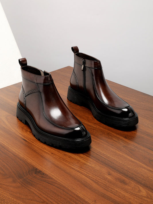 Zippered high-top leather shoes