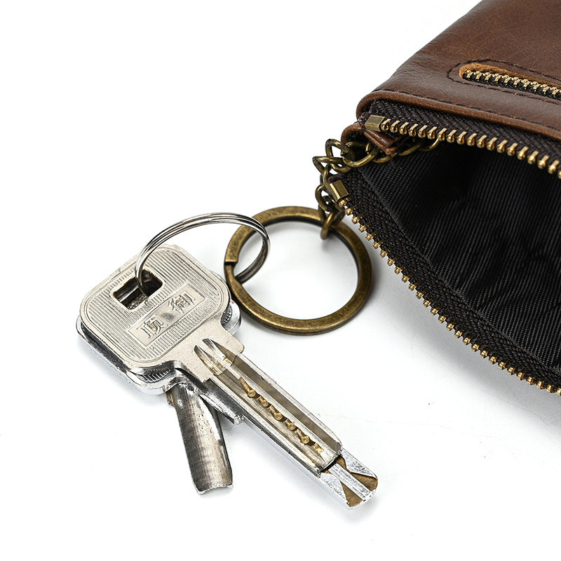 Vintage Leather Coin Purse with Key Ring