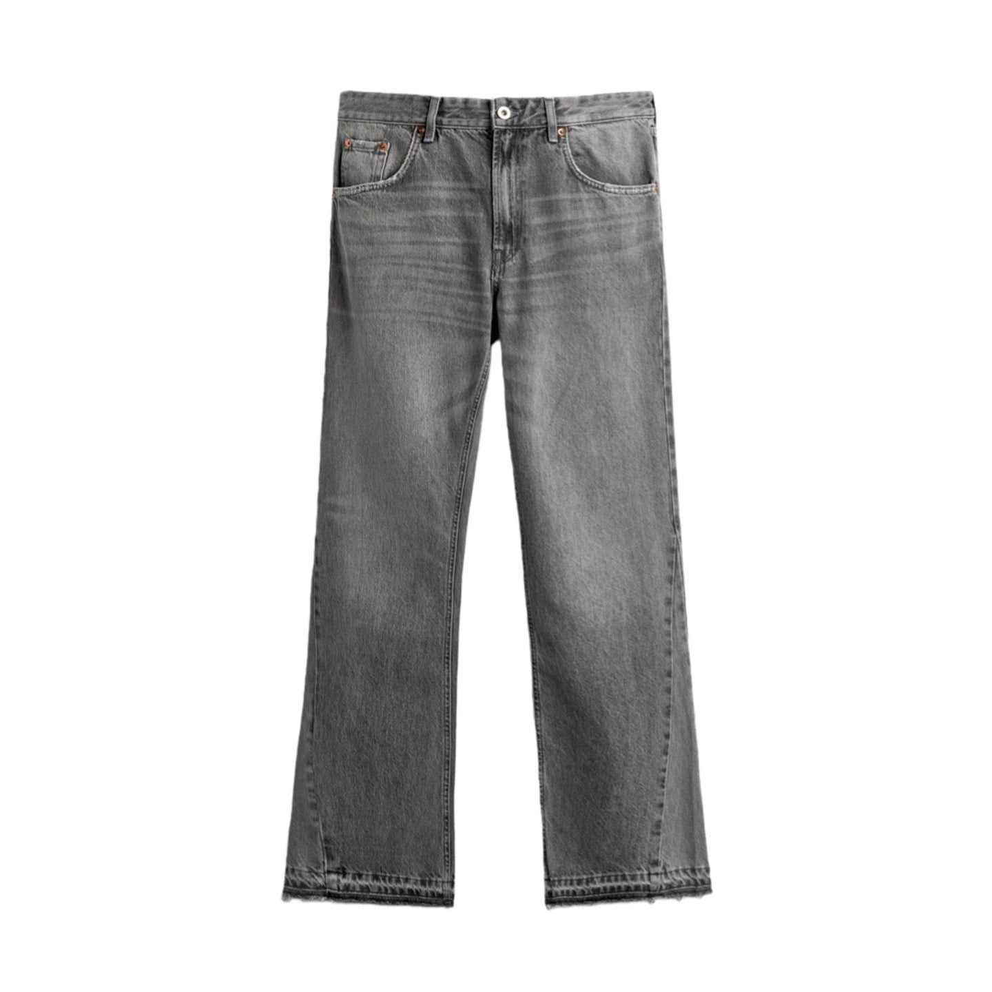 Men's wide-leg washed denim pants with a mid-rise design
