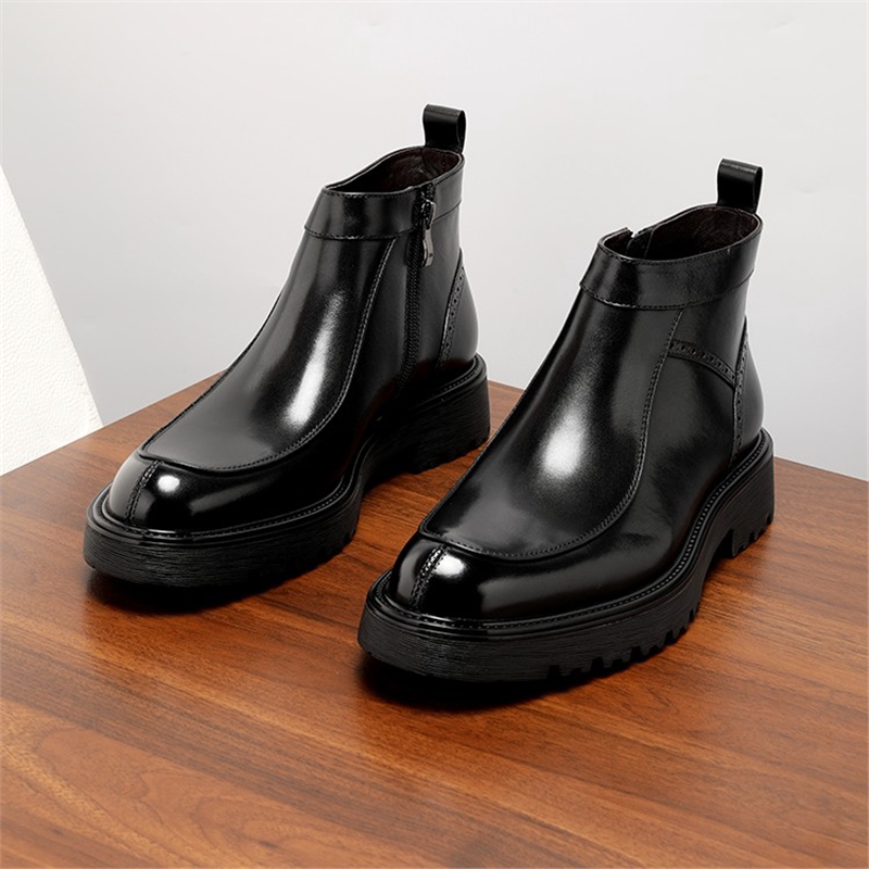 Zippered high-top leather shoes