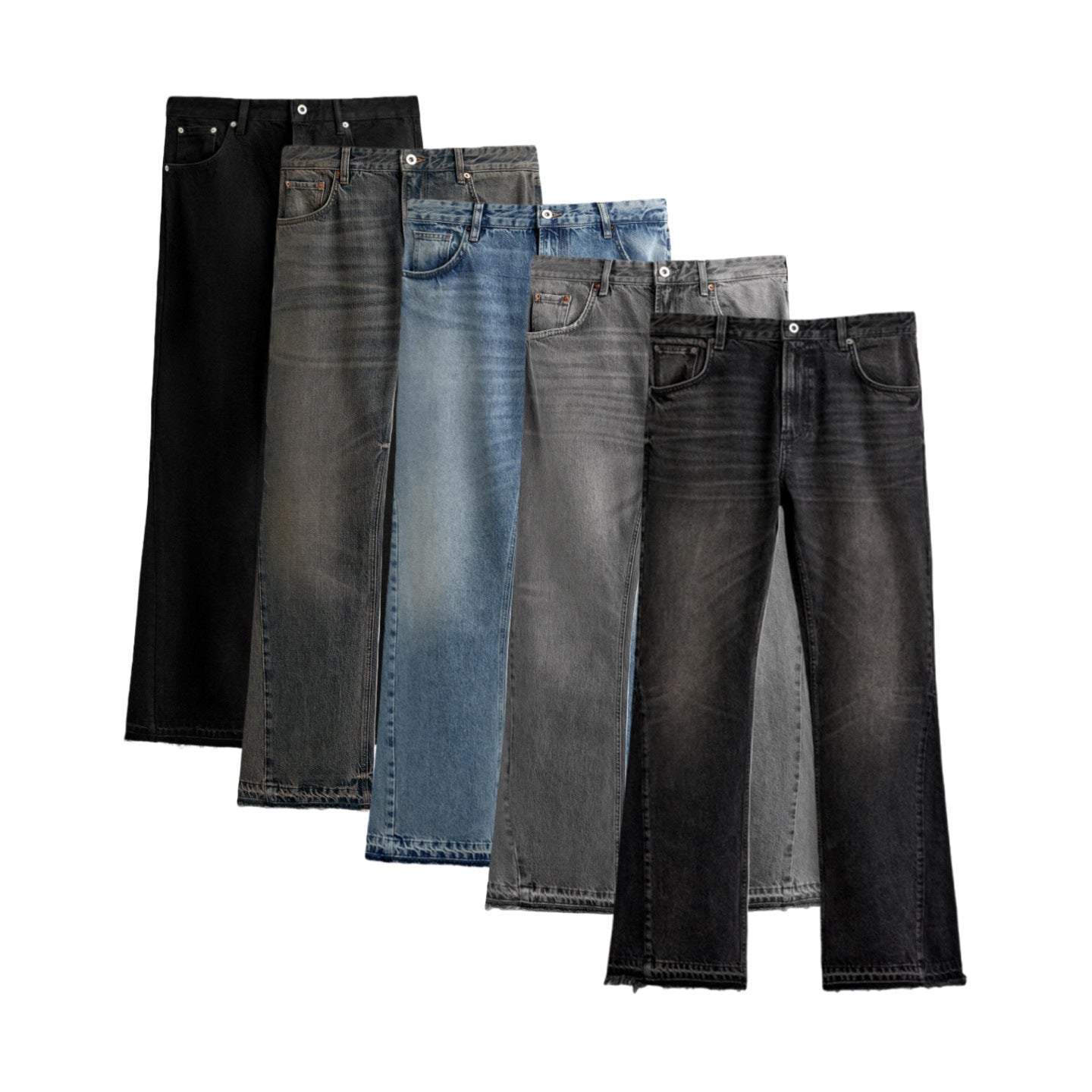 Men's wide-leg washed denim pants with a mid-rise design
