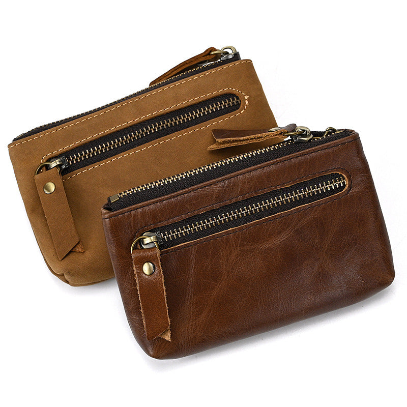 Vintage Leather Coin Purse with Key Ring