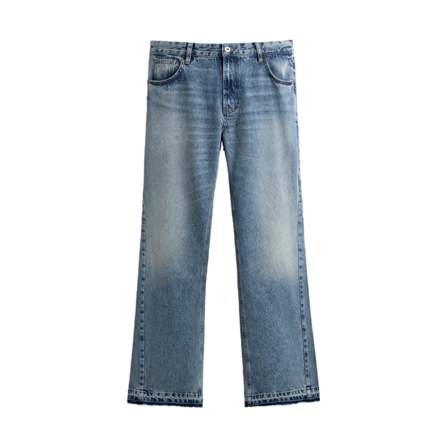 Men's wide-leg washed denim pants with a mid-rise design