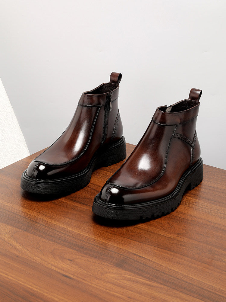 Zippered high-top leather shoes