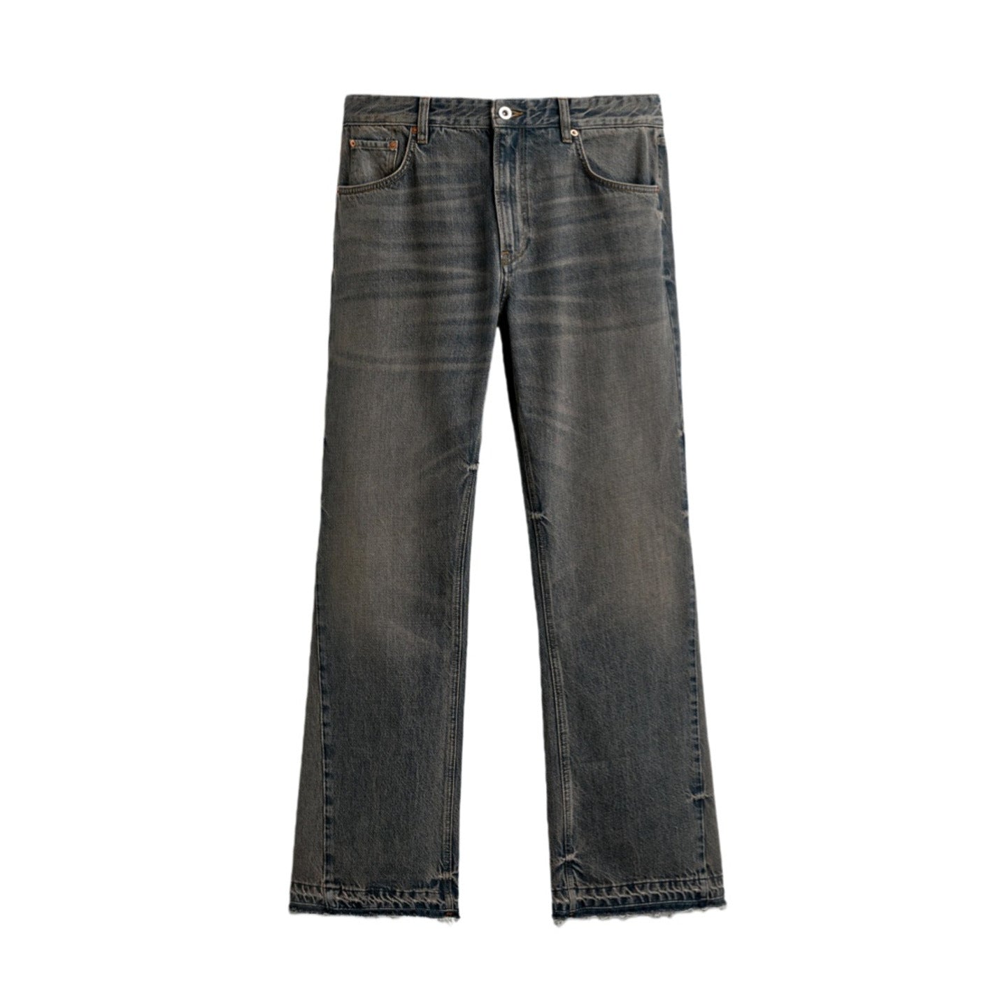 Men's wide-leg washed denim pants with a mid-rise design